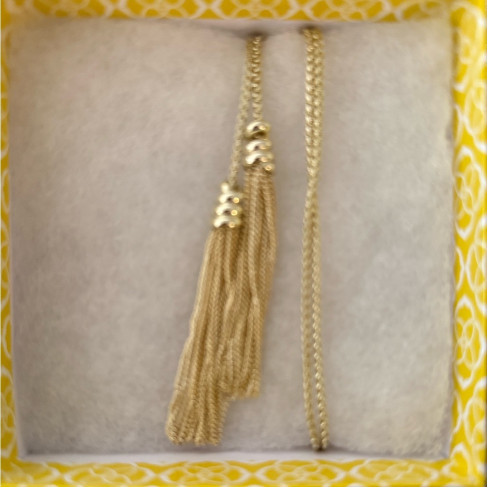KENDRA SCOTT Love Knot & Chain Tassel 30" Lariat Necklace w yellow box - Picture 4 of 5